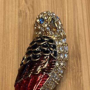 Vintage Marked Giorgio gold tone enamel & clear crystal parrot brooch